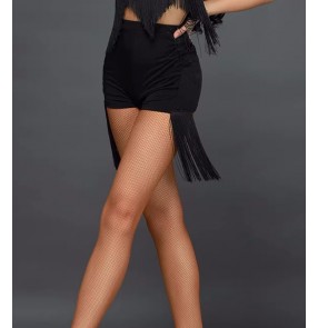 Women girls latin jazz dance skirts tassels salsa chacha ballroom modern hot pole dance fringe shorts for female